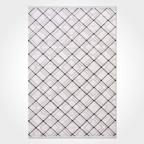 Geometric Area Rug – Machine Made Grey Acrylic Yarn Carpet With 10mm Pile