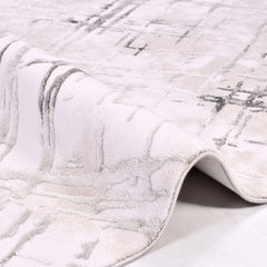 Grey Geometric Area Rug - Machine Made Cotton Base Rug with 12mm Pile Height