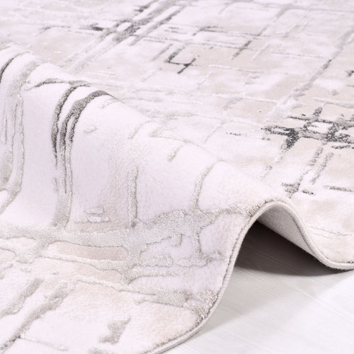 Grey Geometric Area Rug - Machine Made Cotton Base Rug with 12mm Pile Height