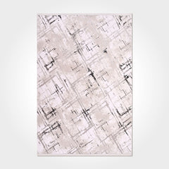 Grey Geometric Area Rug - Machine Made Cotton Base Rug with 12mm Pile Height