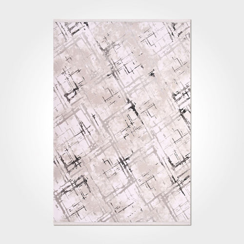 Grey Geometric Area Rug - Machine Made Cotton Base Rug with 12mm Pile Height