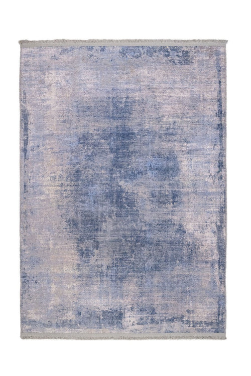Blue Digital Print Rug - Washable Cotton Chenille Carpet for Living Room Decor