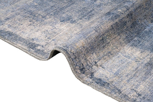 Blue Digital Print Rug - Washable Cotton Chenille Carpet for Living Room Decor