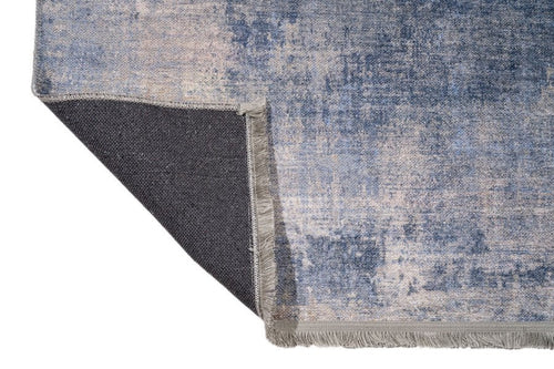 Blue Digital Print Rug - Washable Cotton Chenille Carpet for Living Room Decor