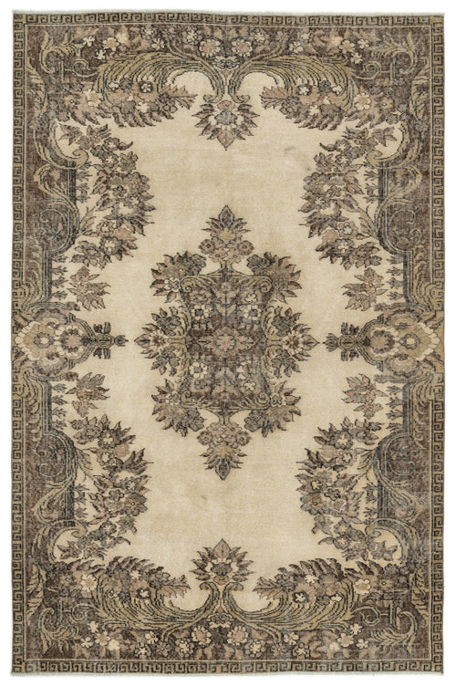 Atina 12697 Beige Vintage Wool Handmade Area Rug 5'8" x 8'9"