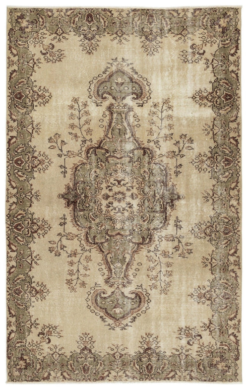 Atina 12861 Beige Vintage Wool Handmade Area Rug 5'7" x 8'10"