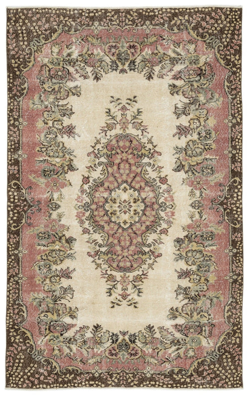 Atina 12867 Beige Vintage Wool Handmade Area Rug 6'2" x 7'9"