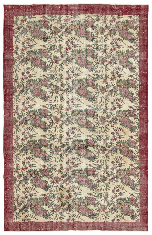 Atina 13062 Beige Vintage Wool Handmade Area Rug 6'2" x 9'8"