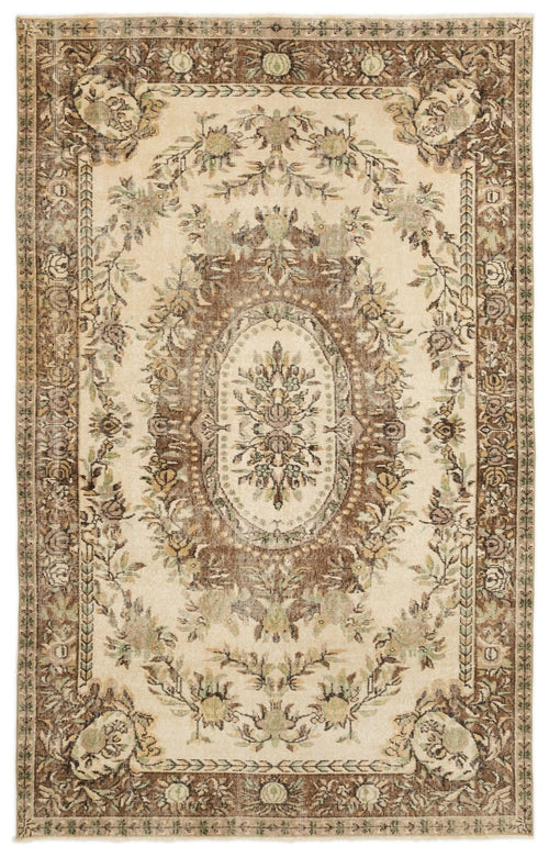 Atina 17102 Beige Vintage Wool Handmade Area Rug 5'7" x 8'9"