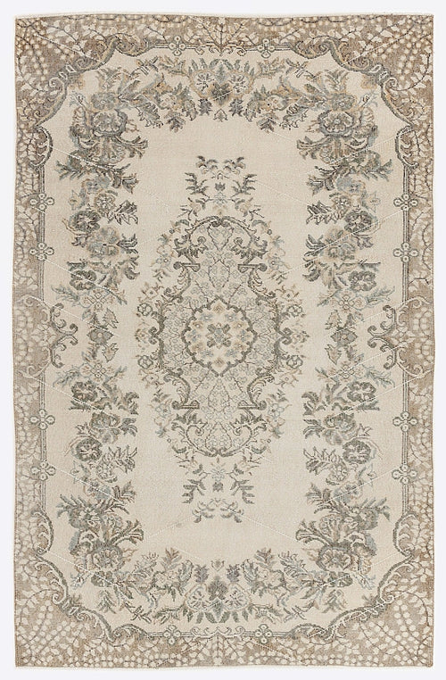 Atina 6737 Beige Vintage Wool Handmade Area Rug 5'7" x 8'8"