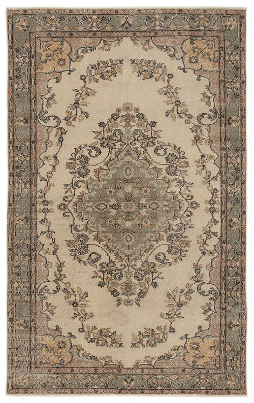 Atina 7690 Beige Vintage Wool Handmade Area Rug 5'7" x 8'11"