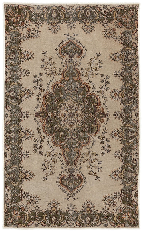 Atina 7724 Beige Vintage Wool Handmade Area Rug 5'2" x 8'6"