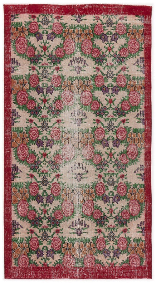 Atina Beige Vintage Wool Handmade Area Rug 3'7" x 6'8"