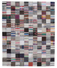 Kirk Yama Grey Patchwork Cotton Wool Handmade Area Rug 7'11'' x 9'10''