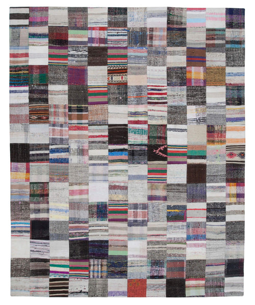 Kirk Yama Grey Patchwork Cotton Wool Handmade Area Rug 7'11'' x 9'10''