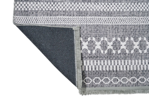 Grey Geometric Area Rug - Cotton Chenille Digital Print Carpet for Living Room