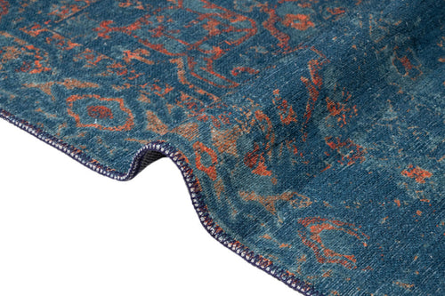 Vintage Navy Area Rug - Cotton Chenille Digital Print Carpet for Living Room