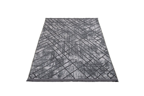 Grey Geometric Area Rug – Cotton Chenille Digital Print Carpet by Pia Monte