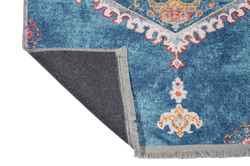 Classic Cotton Area Rug – Blue Chenille Digital Print Rug with Soft Texture