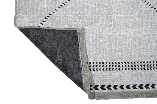 Grey Geometric Area Rug – Washable Cotton Chenille Carpet by Pia Monte