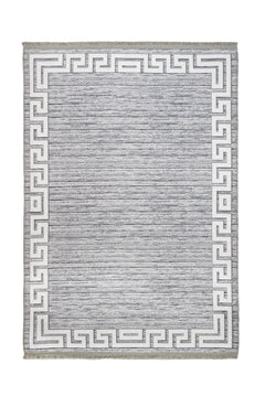 Grey Digital Print Rug - Washable Cotton Chenille Area Rug With Frame Design