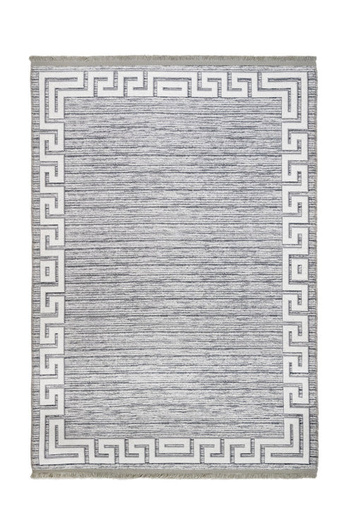 Grey Digital Print Rug - Washable Cotton Chenille Area Rug With Frame Design