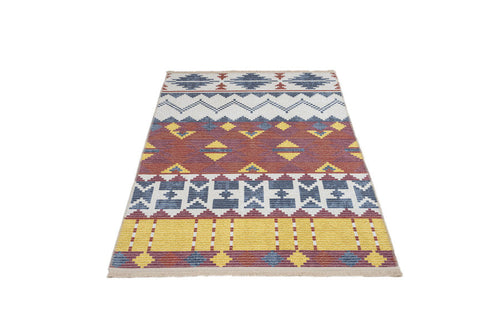 Blue Geometric Area Rug – Cotton Chenille Digital Print Carpet for Modern Living Room