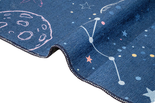 Kids Cotton Rug - Navy Blue Figured Chenille Digital Print Carpet by Pia Monte