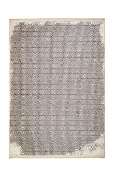 Beige Geometric Area Rug - Cotton Chenille Digital Print Carpet for Living Room