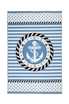 Kids Cotton Rug – Blue Digital Print Chenille Carpet for Children's Room Decor