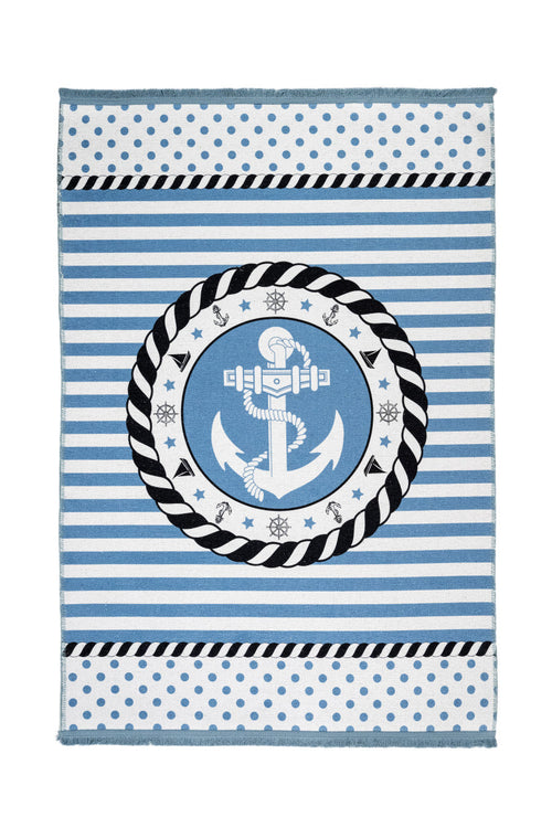 Kids Cotton Rug – Blue Digital Print Chenille Carpet for Children's Room Decor