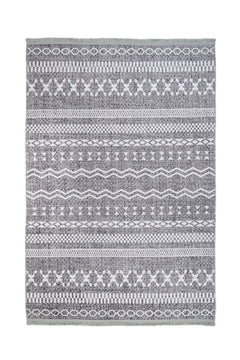 Grey Geometric Area Rug - Cotton Chenille Digital Print Carpet for Living Room