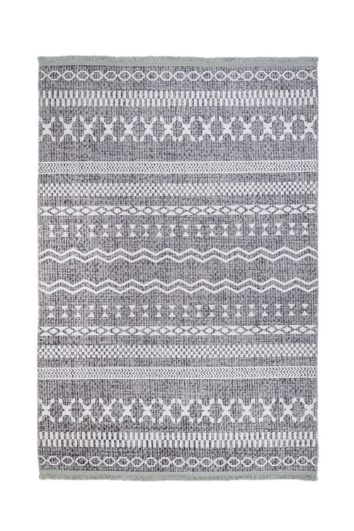 Grey Geometric Area Rug - Cotton Chenille Digital Print Carpet for Living Room
