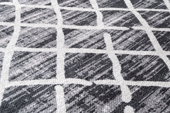 Black Geometric Area Rug | Cotton Chenille Rug with Non Slip Backing for Living Room