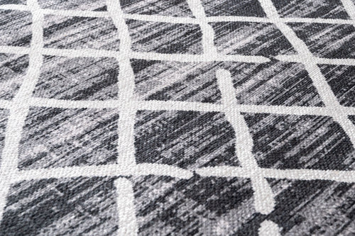 Black Geometric Area Rug | Cotton Chenille Rug with Non Slip Backing for Living Room