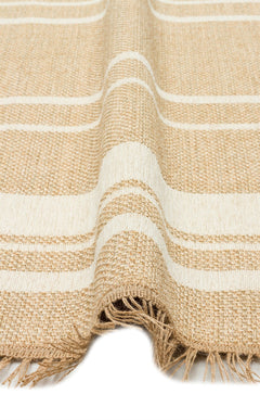 Oval Cotton Kilim - Modern Striped Cream Rug | Non Slip Flatweave Carpet
