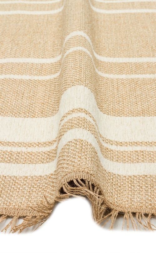 Oval Cotton Kilim - Modern Striped Cream Rug | Non Slip Flatweave Carpet