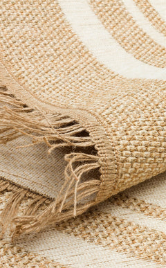 Oval Cotton Kilim - Modern Striped Cream Rug | Non Slip Flatweave Carpet