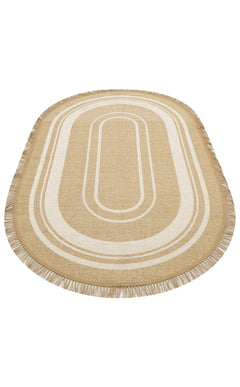 Oval Cotton Kilim - Modern Striped Cream Rug | Non Slip Flatweave Carpet