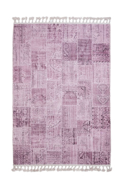 Pink Patchwork Area Rug - Cotton Chenille Digital Print Carpet for Living Room