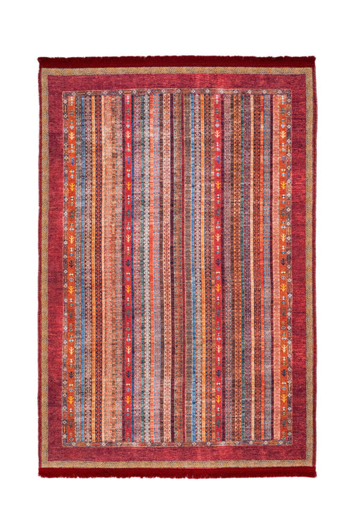 Red Striped Area Rug – Cotton Chenille Digital Print Carpet by Pia Monte