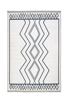 Geometric Cotton Rug – White Chenille Area Rug with Digital Print Design
