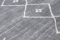 Geometric Area Rug – Grey Cotton Chenille Digital Print Carpet for Living Room