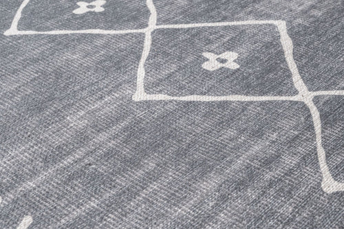 Geometric Area Rug – Grey Cotton Chenille Digital Print Carpet for Living Room