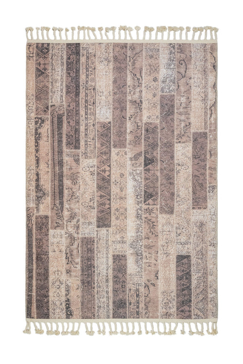 Geometric Area Rug - Beige Cotton Chenille Digital Print Carpet for Living Room