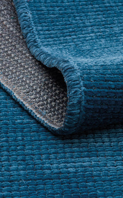 Modern Non Slip Kilim - Navy Blue Flat Weave Rug | Washable Solid Color Carpet