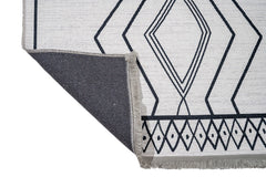 Geometric Cotton Rug – White Chenille Area Rug with Digital Print Design