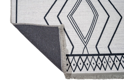 Geometric Cotton Rug – White Chenille Area Rug with Digital Print Design