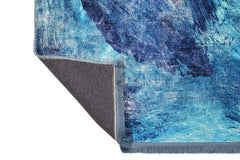 Modern Blue Area Rug – Cotton Chenille Washable Digital Print Carpet for Living Room
