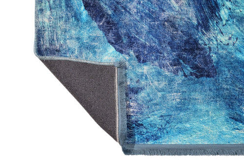 Modern Blue Area Rug – Cotton Chenille Washable Digital Print Carpet for Living Room